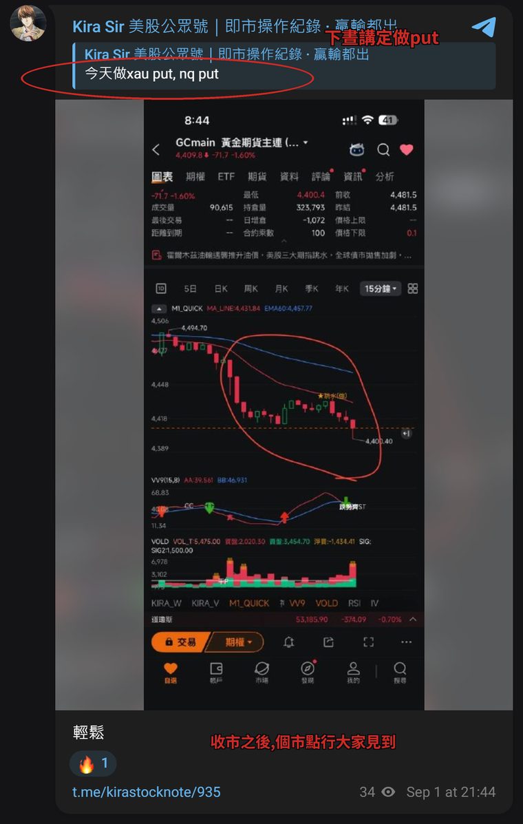 公海頻道 9 月 1 日實際帖:下晝講定做 put,收市之後個市點行